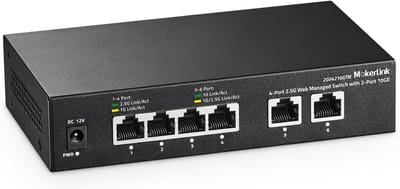 10G Web Managed Switch 4x2.5G 2x10G RJ-45 Poorten LACP VLAN QoS IGMP Fanloos