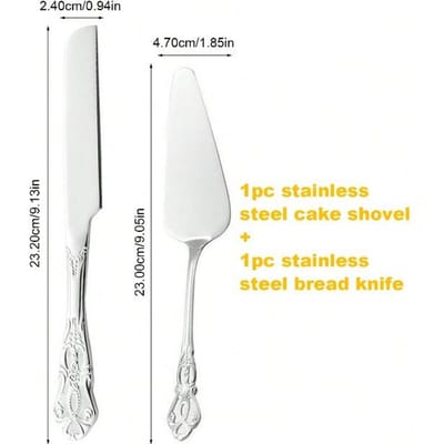 Vintage Royal Taartserveerset, Elegante Roestvrijstalen Taartmes En Taartschep, Gepolijste Spiegelafwerking 2pc-cake Shovel + Bread Knife (silver)