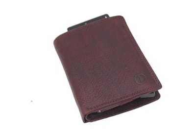 OI donker bruine- bordeaux kleurige leren billfold met cardprotector / normale portemonnee met Figuretta pasjeshouder / complete portemonnee met anti skim kastje / leren beurs met metalen pasjeshouder / bordo-bruin leer / 115VBR