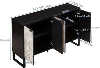 Modern dressoir met geometrisch patroon - Massief hout en metalen handgrepen - Vloermontage - MDF-constructie - Met verstelbare poten