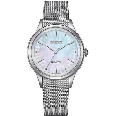 CITIZEN Série L 50 mètres étanche, Quartz léger, Bracelet en Acier, , montre femme, cadran nacre EM1150-86D bleu