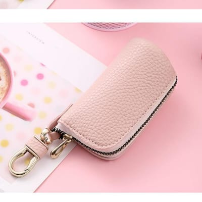 Mini sac à clés multifonctionnel pour hommes et femmes, porte-clés tendance, simple, fermeture éclair, étui pour clés de voiture, grande capacité, rangement de voyage rose
