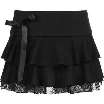 Amerikaanse Donkere Retro Kant = Rok Hot Girl Sexy Strik Geplooid Heupen Om Haar Slank Te Laten Lijken en Laag Taille Rok M zwart