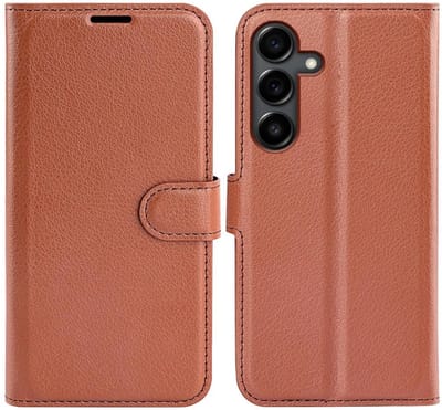 Hoesje geschikt voor Samsung Galaxy S25 FE - Phonesta Litchi Skin Book Wallet Case - Bruin