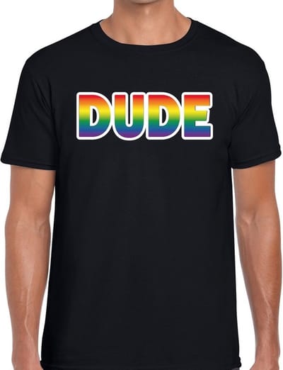 Dude Pride t-shirt - regenboog shirt - zwart - voor heren - Gay pride - mannen S