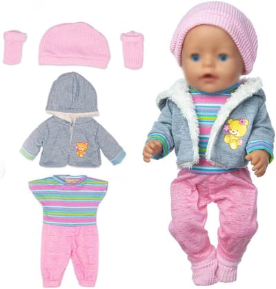 Poppenkleding Set voor 36-43 cm Poppen - Romper, Jas, Hoed en Sokken - Schattige Outfit voor Babypoppen - Winter Kleding voor Kinderen - Poppenaccessoires