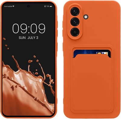 kwmobile telefoonhoesje geschikt voor Samsung Galaxy A56 5G - Hoesje met pasjeshouder - TPU case in oranje