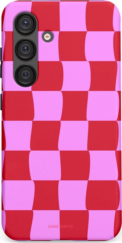 Casetastic hoesje geschikt voor Samsung Galaxy S25 - Dubbellaagse bescherming - Dansend Ruitje - Fashion Case - Rood Lavendel Roze