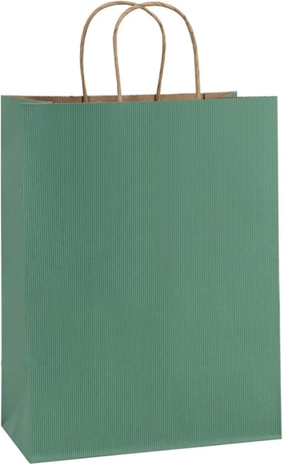 Set van 25 Groen Gestreepte Kraftpapieren Geschenktassen met Handvatten 10x5x13 cm