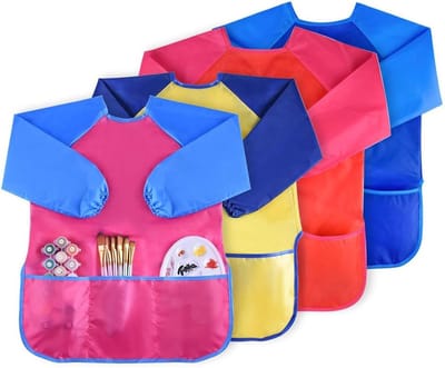 Waterdichte kinderschorten voor schilderen - 4-delige set met lange mouwen en 3 zakken, ideaal voor kinderen van 3-6 jaar, perfect voor knutselen en creatief spelen