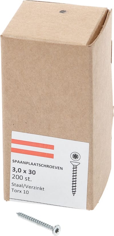 Hoenderdaal Spaanplaatschroef verzinkt platverzonken kop TX10 voldraad 3.0X30 (per 200 stuks)