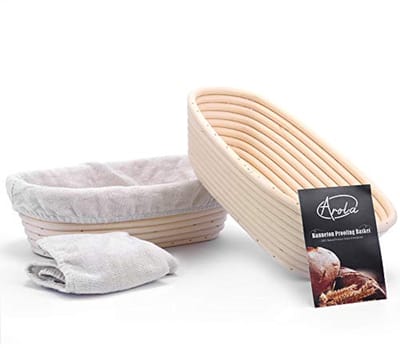 Ovale broodbanneton-proofingmand 25 cm - handgeweven rotan rietmand met linnen voering voor thuisbakkers