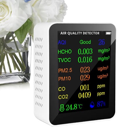 Luchtkwaliteit Monitor - CO2 Meter Tester - Binnenlucht Meten - 10-in-1 Sensor - 7x9x3.5 cm - Wit