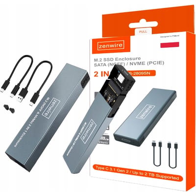 Zenwire BS-2809SN SSD NVME SATA PCIe M.2 USB-C Adapter Wallet Quick Adapter USB-C voor SSD NVME SATA PCIe M.2 met 10 Gb/s ondersteuning, draagbare opslagapparaathoes