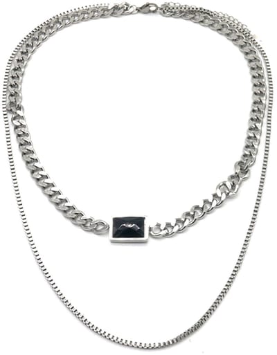 Dubbele Ketting met Steen - RVS - Verstelbaar 44-48 cm - Zilverkleurig