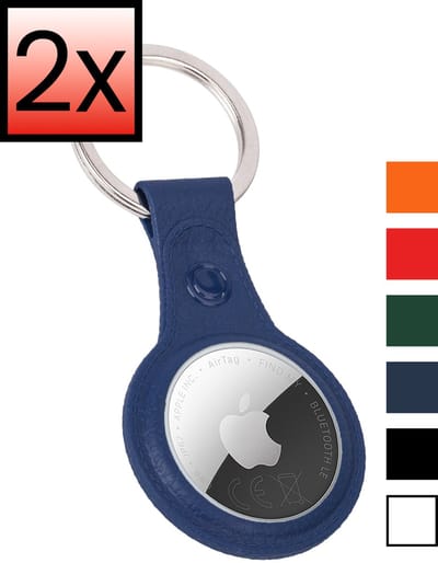 Hoesje Geschikt voor Apple AirTag 2 Sleutelhanger Houder Leder Look Hoes - Sleutel Hanger Case Hoesje Geschikt voor Apple AirTag 2e generatie Hoesje - Donkerblauw - 2 PACK