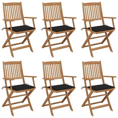 vidaXL - Inklapbare - stoelen - 6 - st - met - kussens - massief - acaciahout