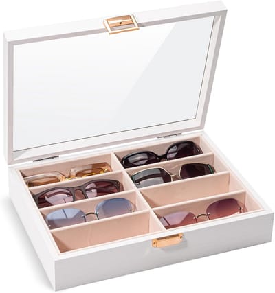 Houten Zonnebril Opbergkoffer met 8 Vakken - Brillen Display Kist voor Heren en Dames