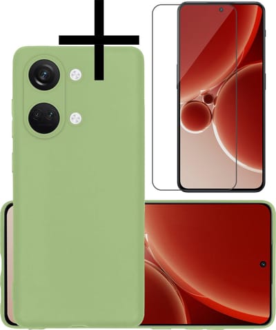 Hoesje - Met Screenprotector - Geschikt voor OnePlus Nord 3 - Sterk & Shockproof - Back Cover - Siliconen Case - Telefoon Hoes - Groen