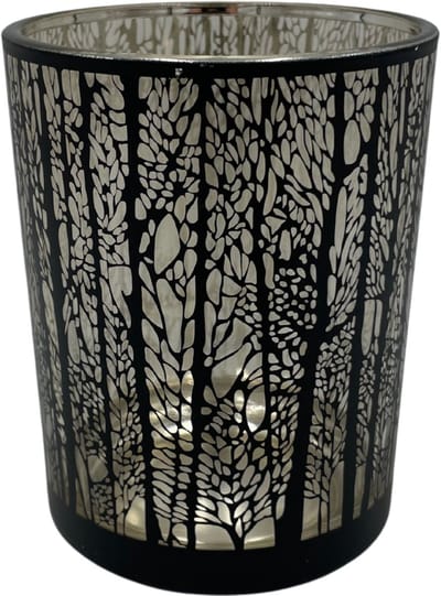 Waxinelicht bos bomen zwart theelichthouder windlicht glas rond 12,5 x 10 cm | HSH405664 | Stoer & Sober Woonstijl