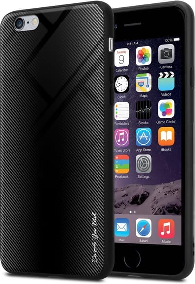 Cadorabo Hoesje geschikt voor Apple iPhone 6 PLUS / 6S PLUS in OPAAL ZWART - Beschermhoes gemaakt van TPU silicone Case Cover en achterkant van gehard glas