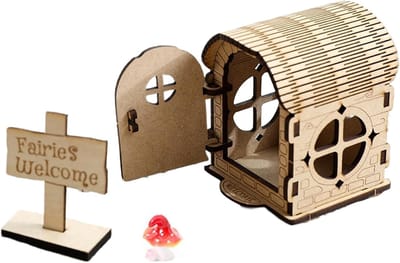 Houten huisjes knutselen - Mini bouwpakket - Creatieve decoratie - Natuurlijk materiaal - 22 x 12 x 5 cm
