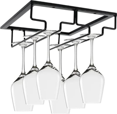 Allernieuwste.nl® Wijnglazenhouder Glazenrek Wijnglazenrek Wijnglazen Ophangrek Glazen Glasophangrek - Support à verres à vin - Zwart 2 Rijen 6 glazen