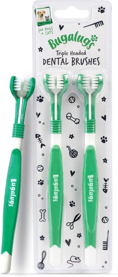 Bugalugs driekoppige tandenborstel - Dierentandenborstel - Voor honden en katten - Gebitsverzorging - 2 stuks