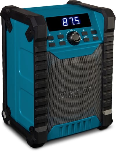MEDION E65895 Bouwplaatsradio met oplaadbare batterij (robuuste behuizing, draaggreep, Bluetooth, spatwaterdicht (IP54), FM-radio, AUX) groen