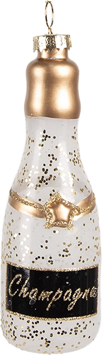 Clayre & Eef Kersthanger Fles 12 cm Goudkleurig Glas Kerstboomversiering