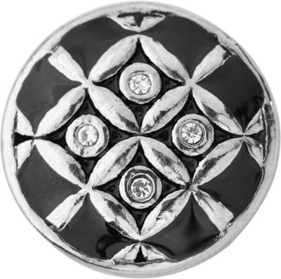 Quiges - Dames Click Button Drukknoop 18mm Blokjes Patroon Zwart met Zirkonia - EBCM324