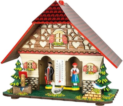 Weerhuisje Hout - Weerstation Decoratie - Weersvoorspelling Buiten - Gemaakt in Duitsland - 20 x 17 x 9 cm - Gekleurd