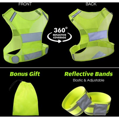 Gilet Réfléchissant Haute Visibilité Réglable avec Brassards Réfléchissants Équipement de Sécurité pour Vélo de Nuit Jogging Course à Pied jaune