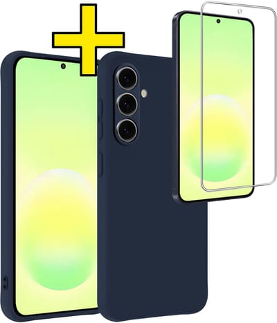 Hoesje - Met Screenprotector - Geschikt voor Samsung Galaxy A57 - Sterk & Shockproof - Back Cover - Siliconen Case - Telefoon Hoes - Telefoonhoesjes - Donkerblauw