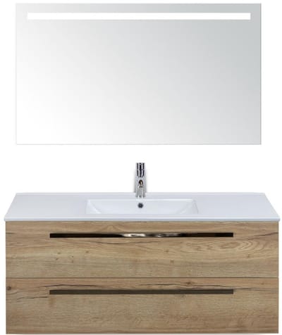 Seville Badmeubelset 120 cm - 2 Laden Natuur Eiken - Wastafel Enjoy Enkel met Sence Spiegel
