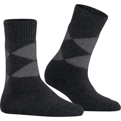 Burlington Cosy Argyle gedessineerd wol sokken dames zwart - maat 36-41