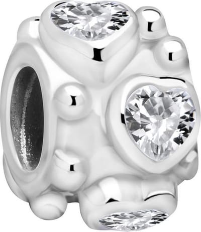 Quiges - 925 - Zilveren - Bedels -Sterling zilver - Beads - Zirkonia Hartjes Kraal Charm - Geschikt – voor - alle bekende merken - Armband Z273