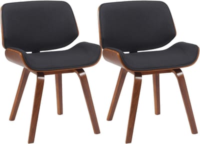 CLP Beverley Eetkamerstoelen - Set van 2 - Retro Kuipstoel met Gebogen Hout Walnoot Look - Luxe Gevoerde Stoelen - Stof/walnoot/zwart