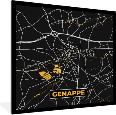 Fotolijst incl. Poster - Genappe - Kaart - Plattegrond - Goud - Stadskaart - 40x40 cm - Posterlijst