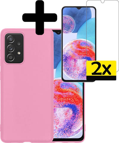 Hoesje - Met 2x Screenprotector - Geschikt voor Samsung Galaxy A23 - Sterk & Shockproof - Back Cover - Siliconen Case - Telefoon Hoes - Telefoonhoesjes - Lichtroze