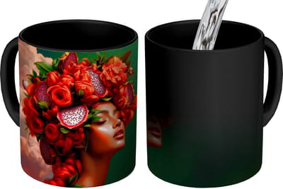 Magische Mok - Foto op Warmte Mokken - Koffiemok - Vrouw - Drankenfruit - Rozen - Magic Mok - Beker - 350 ML - Theemok