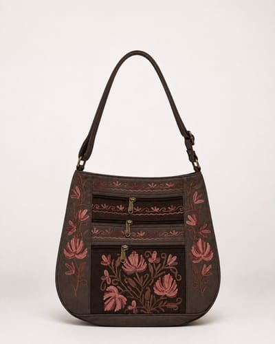 N3 Collecties Geborduurde Handgemaakt  Crossbody tas met Rits - Grijs