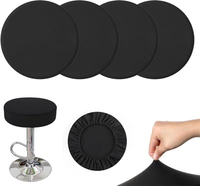 Ronde Stoelbekleding voor Draaisteun, Wasbare en Duurzame Materiaal, Geschikt voor Barstoelen van 28-38 cm, Zwart, 4 Stuks