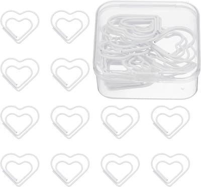 20 Stuks Hartvormige Paperclips in Metaal voor Kantoorbenodigdheden en Creatieve Projecten, Wit, Perfect voor Documenten en Notities Sorteren