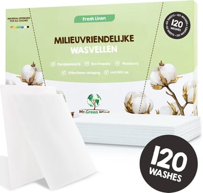 Milieuvriendelijke Wasstrips 120 Wasbeurten Fresh Linen Wasmiddeldoekjes Wasvellen Wasmiddel Voordeelverpakking incl. wasverzachter wasdoekje