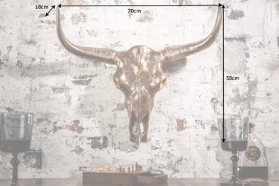 Design schedel MATADOR 70cm gevlamd koper aluminium wanddecoratie - 39533