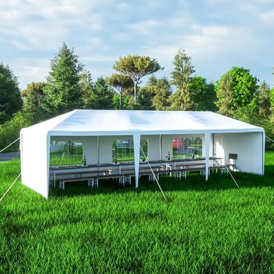 Feesttent - Partytent Tuinfeest - Buitenfeest Organiseren - Waterdicht UV-beschermend - 3x9M - Wit
