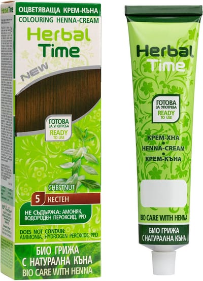 Herbal Time Henna Haarverf Chestnut – Kastanjebruine Semi Permanente Haarkleuring – zonder Ammoniak/Peroxide/PPD – Natuurlijke Bio Haarkleuring – 75ml