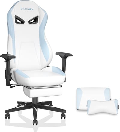KORNOX Ergonomische Gamingstoel met Voetensteun - PU Lederen Bureaustoel - Hoge Rug Racing Design - Verstelbaar in Hoogte - Met Hoofdsteun & Lendensteun - Wit