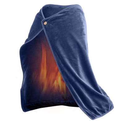 TDR - Elektrische verwarmingsdeken in poncho-vorm met USB-aansluiting - van zachte flanellen stof - Blauw